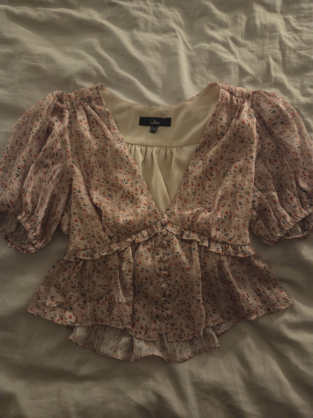 Lulu's Blush Pink Floral Ruffle Peplum Blouse